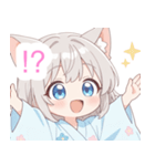 浴衣のライトグレー猫の女の子スタンプ（個別スタンプ：24）