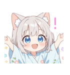 浴衣のライトグレー猫の女の子スタンプ（個別スタンプ：31）