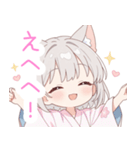 浴衣のライトグレー猫の女の子スタンプ（個別スタンプ：32）