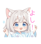 浴衣のライトグレー猫の女の子スタンプ（個別スタンプ：36）