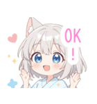 浴衣のライトグレー猫の女の子スタンプ（個別スタンプ：37）
