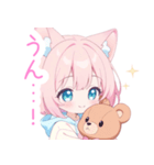 クマ×ピンク猫耳パーカーの女の子スタンプ（個別スタンプ：12）