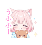 クマ×ピンク猫耳パーカーの女の子スタンプ（個別スタンプ：27）