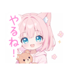 クマ×ピンク猫耳パーカーの女の子スタンプ（個別スタンプ：32）