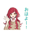 普段着赤髪女子★感情ジェットコースター（個別スタンプ：2）