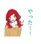 普段着赤髪女子★感情ジェットコースター（個別スタンプ：12）