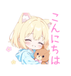 クマ×ブロンド猫耳パーカー女の子スタンプ（個別スタンプ：11）