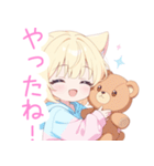 クマ×ブロンド猫耳パーカー女の子スタンプ（個別スタンプ：14）