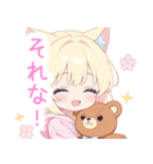 クマ×ブロンド猫耳パーカー女の子スタンプ（個別スタンプ：29）