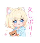 クマ×ブロンド猫耳パーカー女の子スタンプ（個別スタンプ：30）