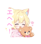 クマ×ブロンド猫耳パーカー女の子スタンプ（個別スタンプ：34）