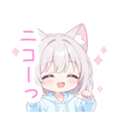 ライトグレーの猫耳パーカー女の子スタンプ（個別スタンプ：3）