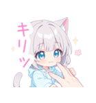 ライトグレーの猫耳パーカー女の子スタンプ（個別スタンプ：6）