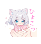 ライトグレーの猫耳パーカー女の子スタンプ（個別スタンプ：10）