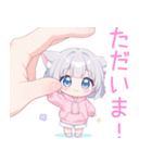 ライトグレーの猫耳パーカー女の子スタンプ（個別スタンプ：18）