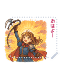 勇者 女 くさりがま 謎の武器 RPG (文字)（個別スタンプ：1）
