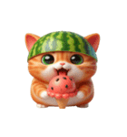 夏を涼しくするスイカ猫,（個別スタンプ：1）