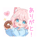 ドーナツ猫耳パーカーの女の子スタンプ（個別スタンプ：8）