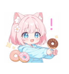 ドーナツ猫耳パーカーの女の子スタンプ（個別スタンプ：15）
