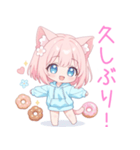 ドーナツ猫耳パーカーの女の子スタンプ（個別スタンプ：17）