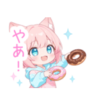 ドーナツ猫耳パーカーの女の子スタンプ（個別スタンプ：18）
