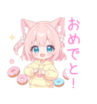 ドーナツ猫耳パーカーの女の子スタンプ（個別スタンプ：31）