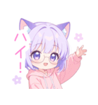 メガネ×猫耳パーカーの女の子スタンプ（個別スタンプ：34）