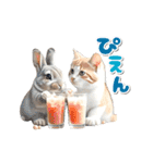 【動く】うさぎとネコ ミーム リアル（個別スタンプ：11）