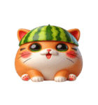 スイカをかぶった超かわいいネコ星人（個別スタンプ：1）