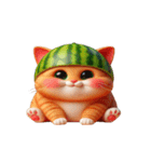 スイカをかぶった超かわいいネコ星人（個別スタンプ：3）