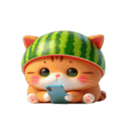 スイカ頭にゃんにゃん大爆笑（個別スタンプ：3）