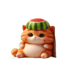 スイカをかぶった猫、萌えすぎてとろける（個別スタンプ：3）
