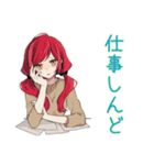 普段着赤髪女子★限界社畜モード（個別スタンプ：6）