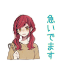普段着赤髪女子★限界社畜モード（個別スタンプ：13）