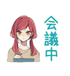 普段着赤髪女子★限界社畜モード（個別スタンプ：21）