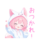 ラブリー狐耳パーカーの女の子スタンプ（個別スタンプ：6）