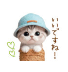 スコティッシュ猫 麦わら帽 お返事 敬語（個別スタンプ：4）