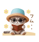 スコティッシュ猫 麦わら帽 お返事 敬語（個別スタンプ：16）