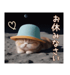 スコティッシュ猫 麦わら帽 お返事 敬語（個別スタンプ：32）