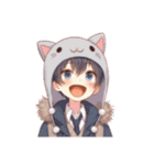 [アレンジ用]猫耳フードの男の子（個別スタンプ：11）