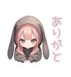 たれ耳うさぎパーカーの女の子（個別スタンプ：3）
