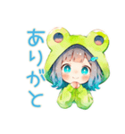 蛙フードパーカーの女の子♡癒し（個別スタンプ：7）