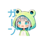 蛙フードパーカーの女の子♡癒し（個別スタンプ：25）