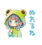 蛙フードパーカーの女の子♡癒し（個別スタンプ：34）