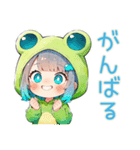 蛙フードパーカーの女の子♡癒し（個別スタンプ：39）