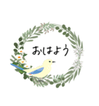 小鳥とリース＊ひとこと挨拶スタンプ（個別スタンプ：1）
