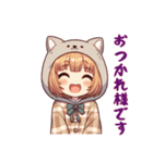 [おつかれ様です専用]猫耳フードの女の子（個別スタンプ：3）