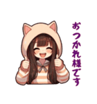 [おつかれ様です専用]猫耳フードの女の子（個別スタンプ：5）