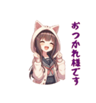 [おつかれ様です専用]猫耳フードの女の子（個別スタンプ：8）