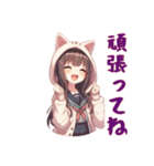 [頑張ってね専用]猫耳フードの女の子（個別スタンプ：1）